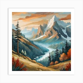 Firefly An Illustration Of A Beautiful Majestic Cinematic Tranquil Mountain Landscape In Neutral Col (1) Art Print