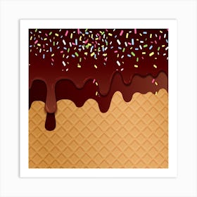 Chocolate Ice Cream Waffle Vector Illustration Art Print