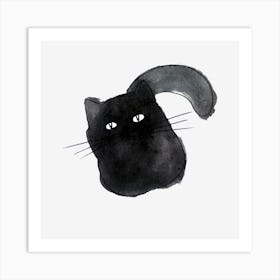 Black Cat Watercolor Painting Art Print