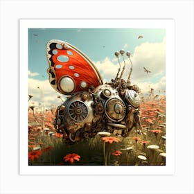 Artjuicebycsaba Cyborg Steampunk Butterflies And Ladybugs Over 1 Art Print