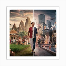 Man Walking Through A City Art Print