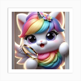 Unicorn Cat, caticorn With Magnifying Glass 12 Art Print