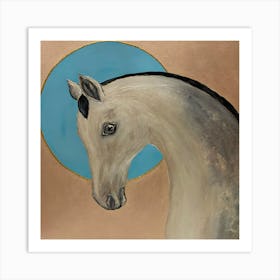 Turquoise moon and horse Art Print