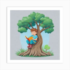 Boy Reading In The Tree Art Print