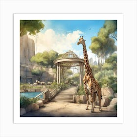 Giraffe At The Zoo Art Print