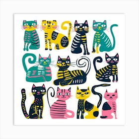 Cats In A Row 1 Art Print