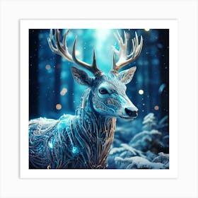 Firefly Whimsical Robotic Deer With Teal And Iridescent Details In A Frosty, Enchanted Forest 10197 (2) Art Print