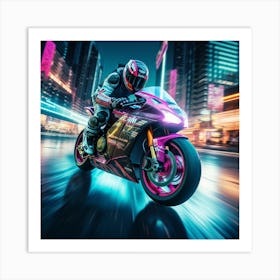 Night Rider On A Motorcycle Art Print