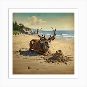 Deer On The Beach 5 Art Print