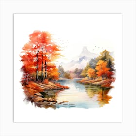 Autumn Landscape Watercolor Painting 5 Art Print