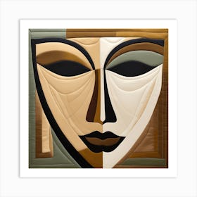 Patchwork Quilting Abstract Face Art with Earthly Tones, American folk quilting art, 1201 Art Print