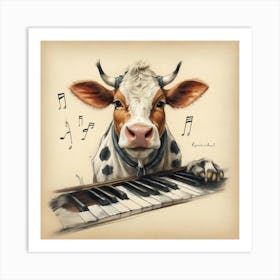 Cow Playing Piano 7 Art Print