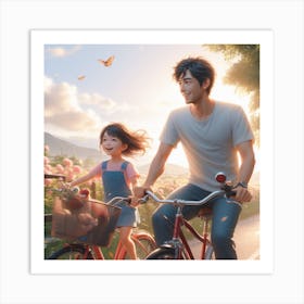 Boy And A little Girl Riding Bicycle Art Print