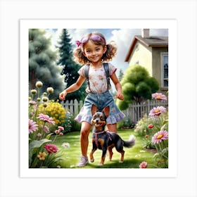 Little Girl With Dog 2 Art Print