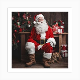 Santa Claus With Dog Art Print