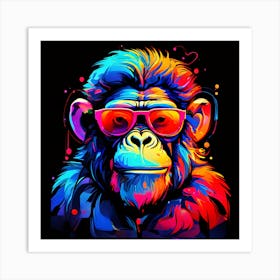 Abstract Retro Neon Colors of The Monkey Art Print