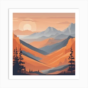 Misty mountains background in orange tone 2 Art Print