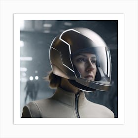 Create A Cinematic Apple Commercial Showcasing The Futuristic And Technologically Advanced World Of The Woman In The Hightech Helmet, Highlighting The Cuttingedge Innovations And Sleek Design Of The Helmet An (7) Art Print