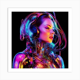 Futuristic Woman Splash Colors Art Print