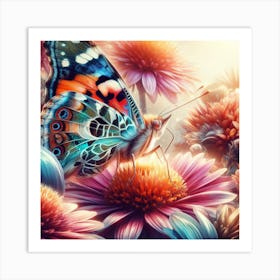 Butterfly On Flowers Art Print