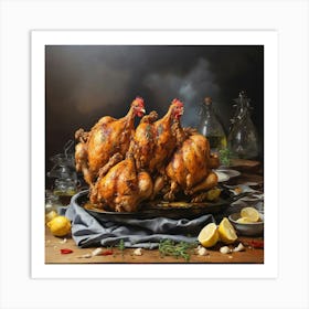 Chickens On A Platter Art Print