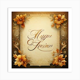 An Elaborate Display Of Calligraphy Gracefully Forming Happy Thanksgiving Greetings Swirling Wit (2) 1 Art Print