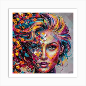 Girl With Colorful Hair Art Print