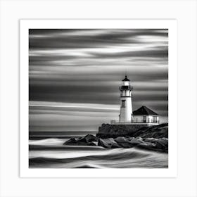 Lighthouse In Black And White Art Print