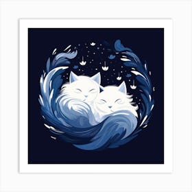 Two White Cats Sleeping Art Print