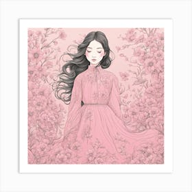 Asian Girl In Pink Art Print
