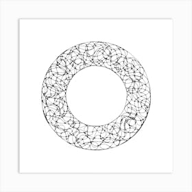 Abstract hand drawn black&white circle with wavy lines inside Art Print