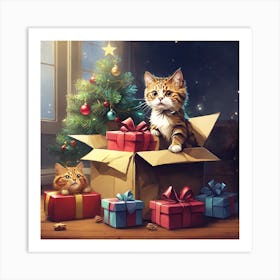 Christmas Kittens In A Box Art Print