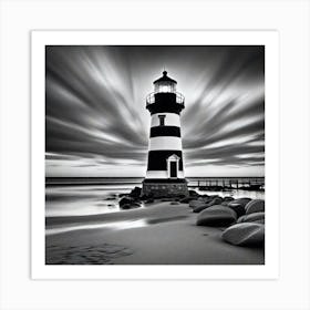 Black And White Lighthouse 9 Art Print