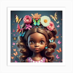 Little 3d Brown Skin Doll Curly Long Hair With Art Print