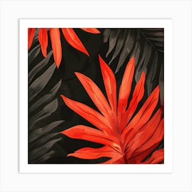 Red Palm Leaves Art Print