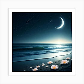 Moon And Flowers 1 Art Print