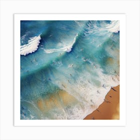 Surfers On The Beach Aerial Art Print