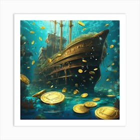 Pirate Ship With Gold Coins 4 Art Print