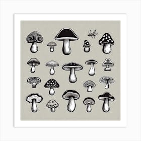 Set Of Hand Drawn Mushrooms Art Print