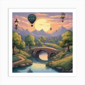 Hot Air Balloons In The Sky Landscape 2 Art Print