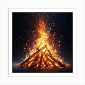 Fire On Black Background Art Print