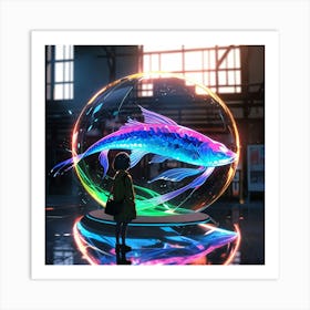 Girl Looking At A Fish Art Print