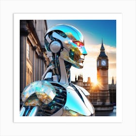 Robot In Front Of Big Ben Art Print