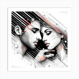 Lovers - Abstract Line Art Illustration 137 Art Print