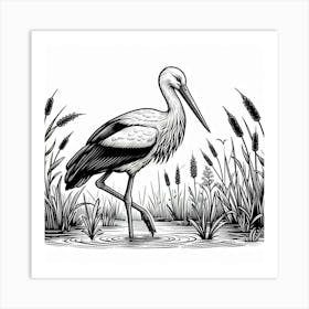 Line Art stork 3 Art Print