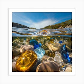 Shimmering Reflections Multicolored Stones Beneath Tranquil Waters (2) Art Print