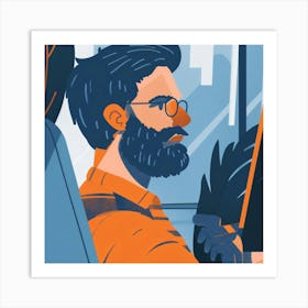 Illustration Of A Man In A Car Art Print