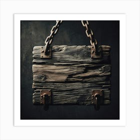 Old Wooden Plank Hanging On Chain Art Print