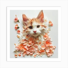 Sweet Floral Kitten Art Print