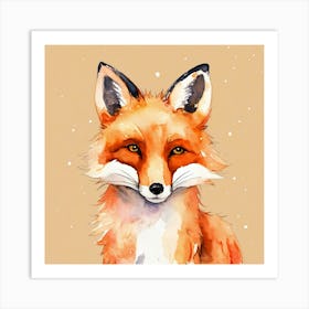 Orange Cute Watercolor Fox (3) Art Print